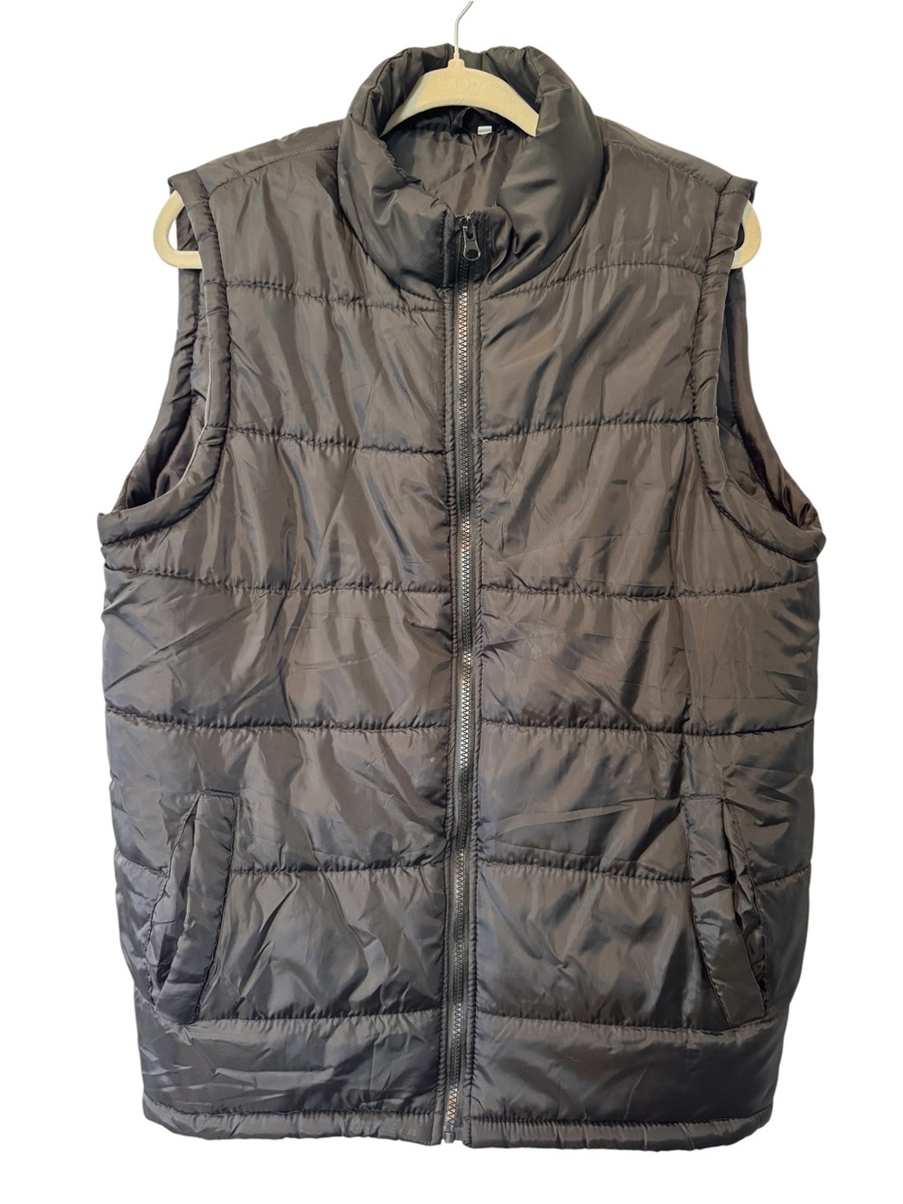 Men’s Lightweight Black Puffer Zip Up Vest Size Large No Brand Listed